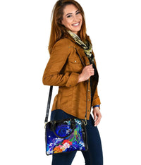 Pohnpei Shoulder Handbag - Humpback Whale with Tropical Flowers (Blue) - Polynesian Pride
