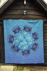 Hawaii Turtle Hibiscus Blue Premium Quilt - Polynesian Pride