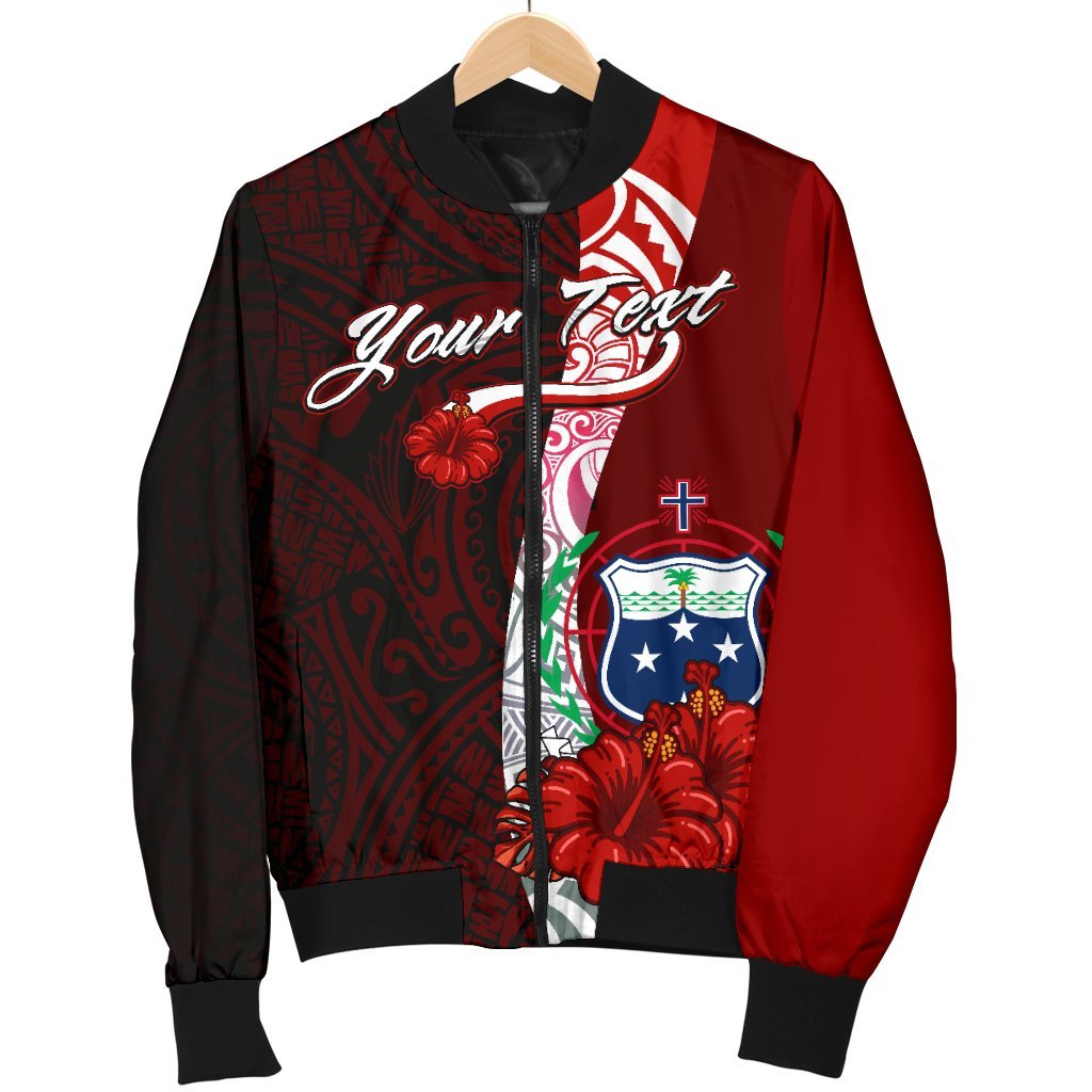 Samoa Polynesian Custom Personalised Men's Bomber Jacket - Coat Of Arm With Hibiscus - Polynesian Pride