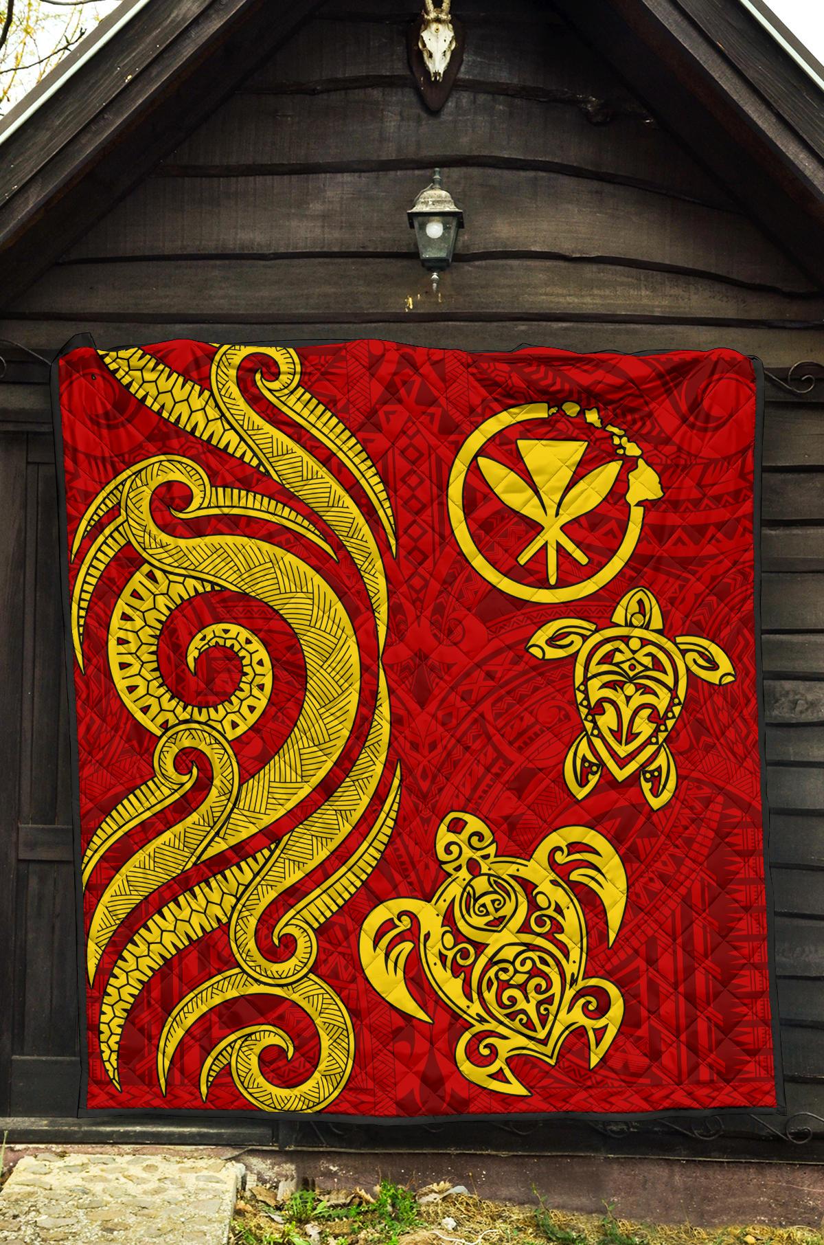 Polynesian Hawaii (Kanaka Maoli) Premium Quilt - Red Tentacle Turtle - Polynesian Pride