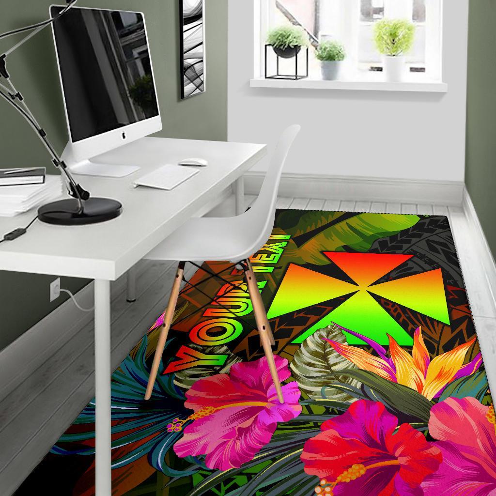 Wallis and Futuna Polynesian Personalised Area Rug - Hibiscus and Banana Leaves - Polynesian Pride