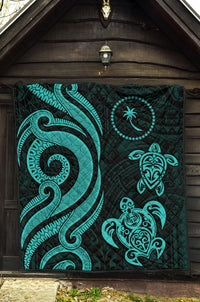 Chuuk Micronesian Premium Quilt - Turquoise Tentacle Turtle - Polynesian Pride