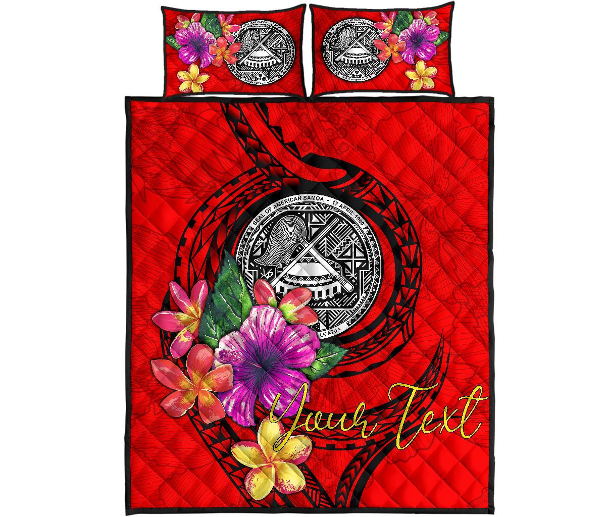 American Samoa Polynesian Custom Personalised Quilt Bed Set - Floral With Seal Red - Polynesian Pride