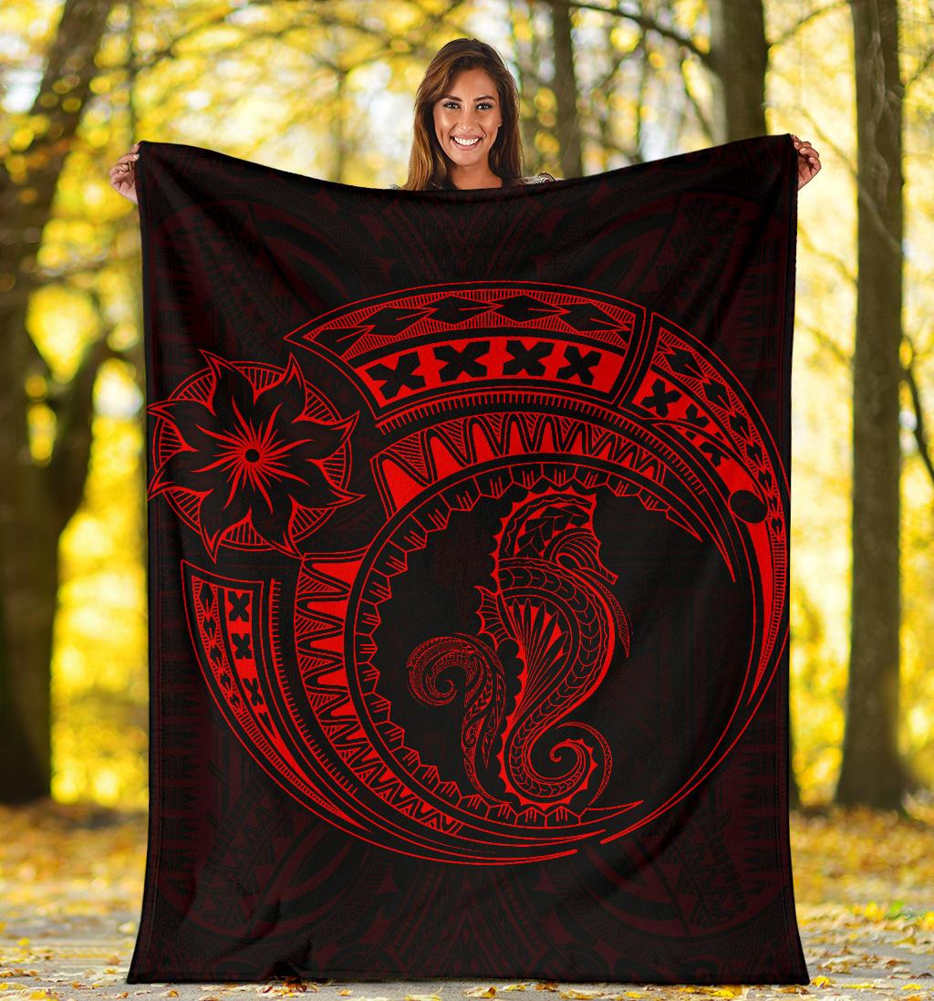 Seahorse Polynesian Blanket - Polynesian Tattoo Red - Polynesian Pride