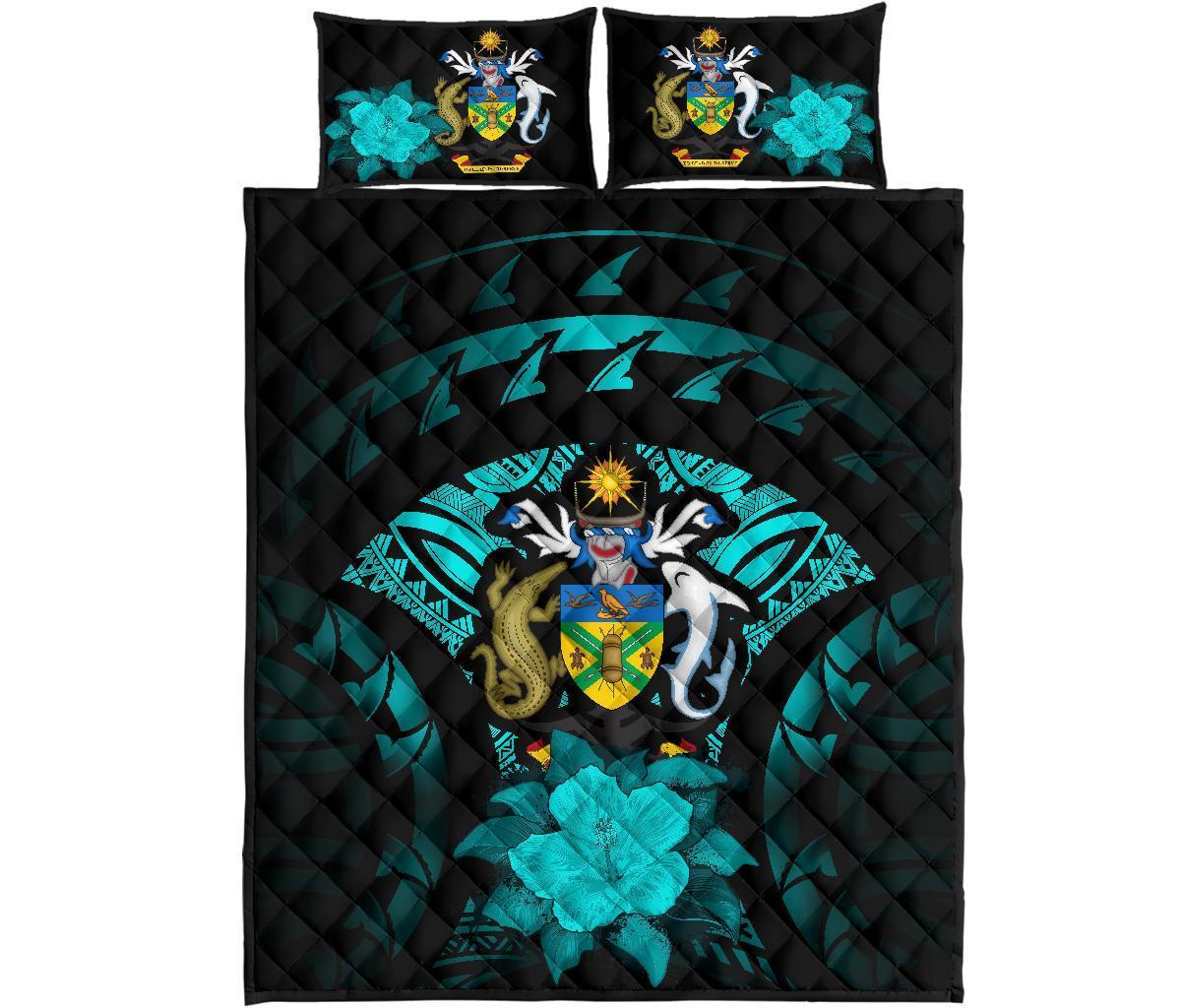 Solomon Islands Polynesian Quilt Bed Set Hibiscus Turquoise - Polynesian Pride