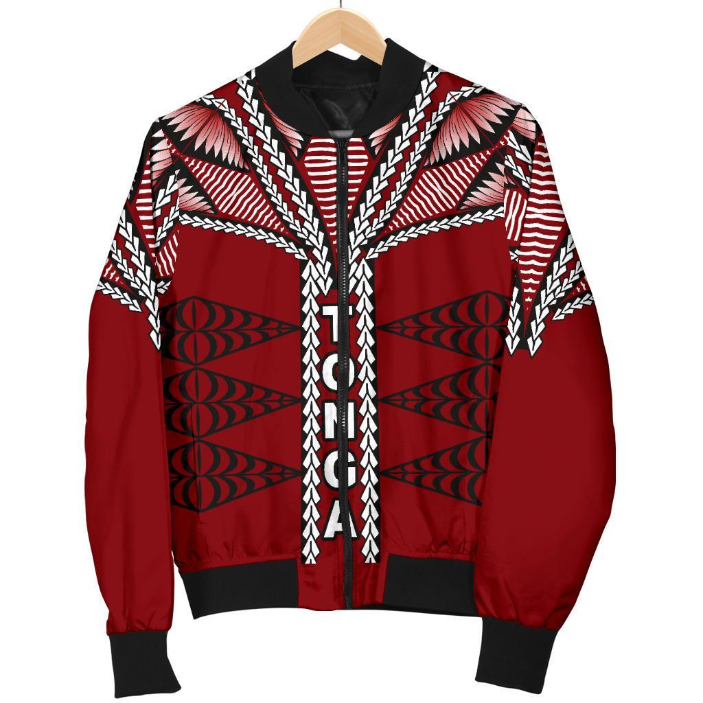 Tonga Polynesian Men's Bomber Jacket - Tongan Ngatu Pattern Red - Polynesian Pride