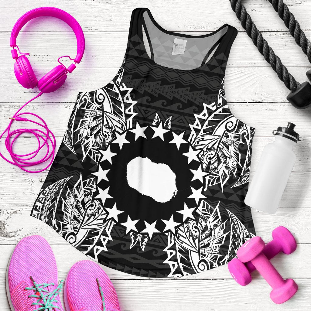 Cook Islands Polynesian Women Tank Top Map Black - Polynesian Pride