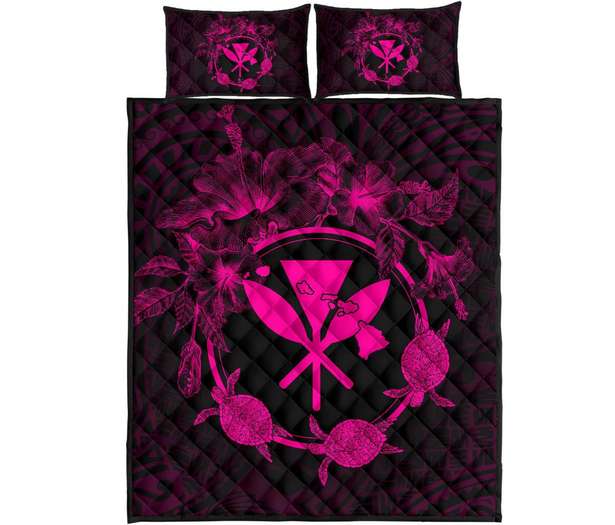 Hawaii Kanaka Turtle Hibiscus Polynesian Quilt Bed Set - Anthea Style Pink - Polynesian Pride
