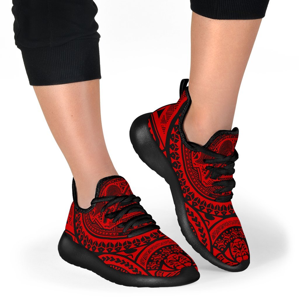 American Samoa Polynesian Tattoo Mesh Knit Sneakers Red - Polynesian Pride