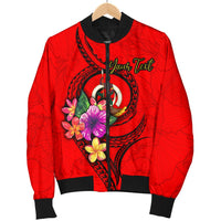 Vanuatu Polynesian Custom Personalised Men's Bomber Jacket - Floral With Seal Red - Polynesian Pride