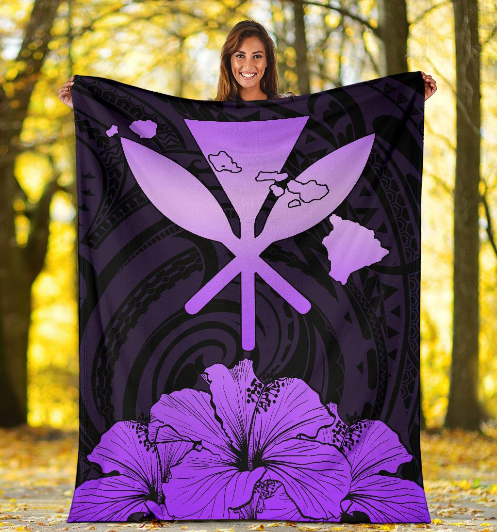 Hawaiian Kanaka Premium Blanket Hibiscus Polynesian Love Violet - Polynesian Pride