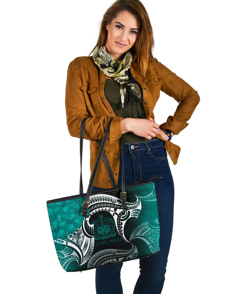 Samoa Custom Personalised Large Leather Tote Bag - Samoa Seal Wave Style (Green) - Polynesian Pride