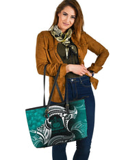 Samoa Custom Personalised Large Leather Tote Bag - Samoa Seal Wave Style (Green) - Polynesian Pride