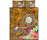 Hawaii Polynesian Quilt Bed Set - Hawaii Seal With Turtle Plumeria (Gold) - Polynesian Pride