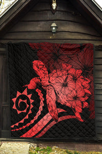Hawaii Turtle Hibiscus Polynesian Vintage Premium Quilt - Red - Polynesian Pride
