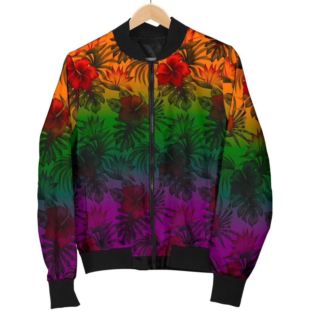 Polynesian Men's Bomber Jacket - Green Hibiscus Patterns - Polynesian Pride