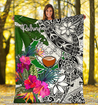 Pohnpei Premium Blanket White - Turtle Plumeria Banana Leaf - Polynesian Pride