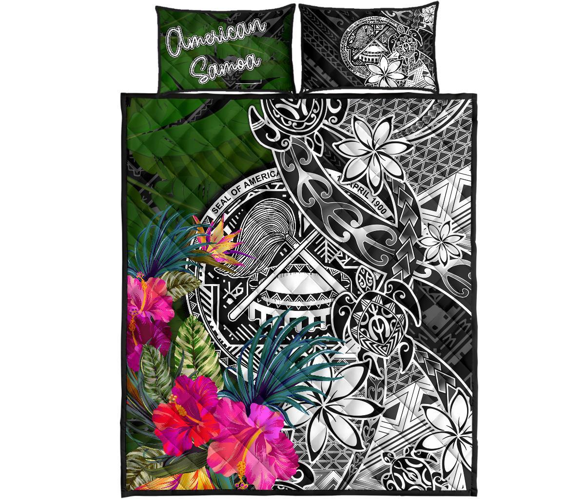 American Samoa Quilt Bed Set - Turtle Plumeria Banana Leaf - Polynesian Pride