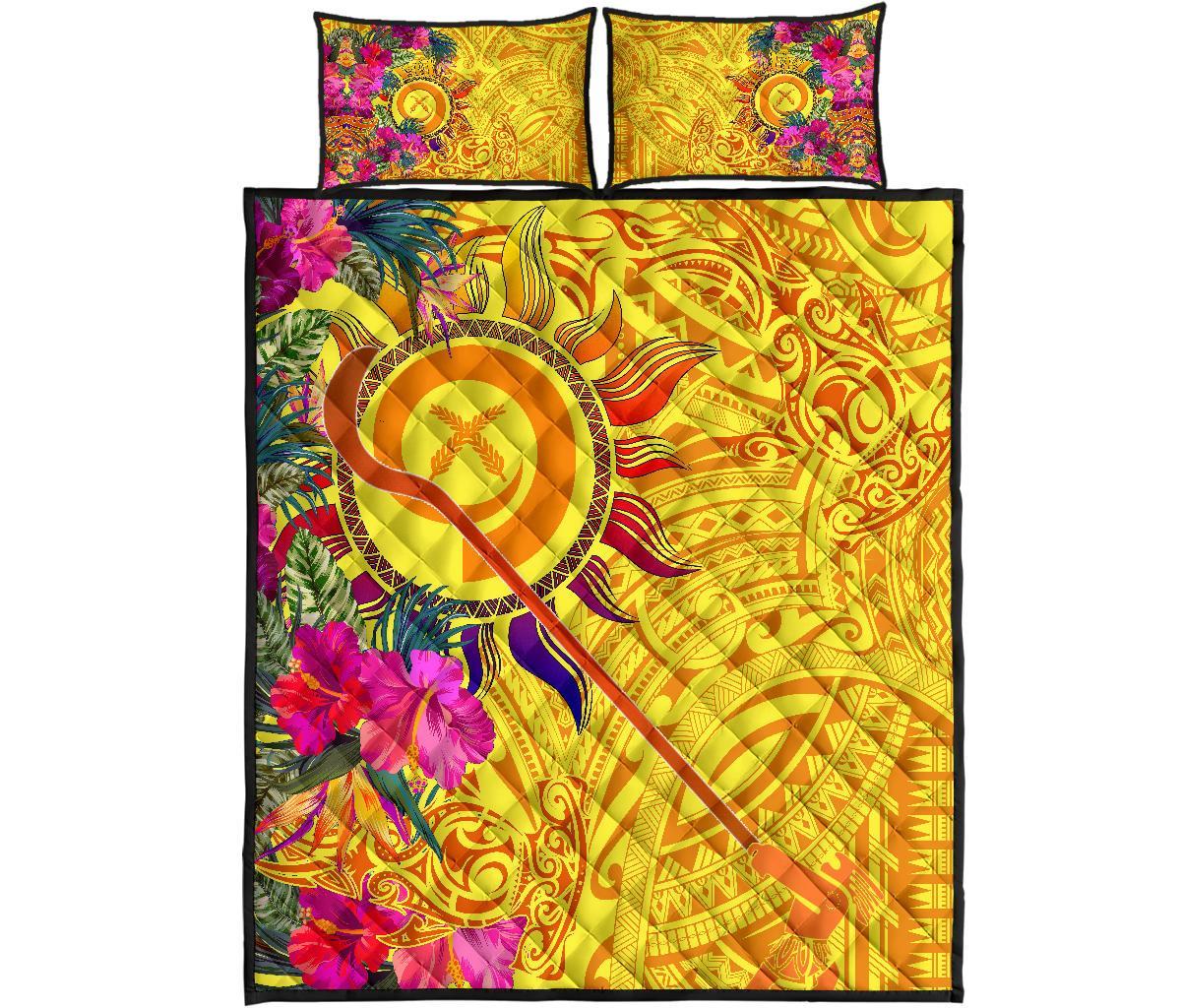 Polynesian Quilt Bed Sets - Vanuatu Symbols With Hibiscus - Polynesian Pride