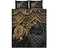 Guam Polynesian Quilt Bed Set - Guam Coat Of Arms & Golden Turtle Hibiscus - Polynesian Pride
