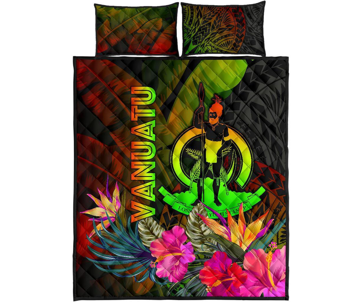 Vanuatu Polynesian Quilt Bed Set - Hibiscus and Banana Leaves - Polynesian Pride