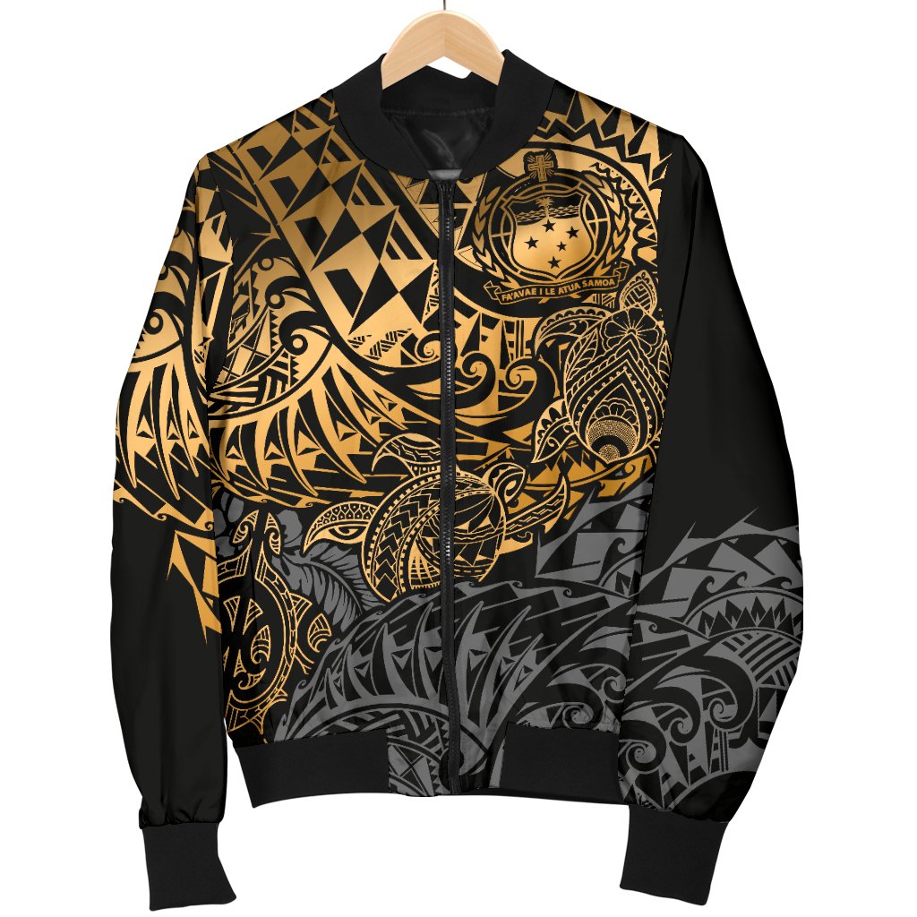 Samoa Polynesian Bomber Jacket (Men) - Gold Turtle Flowing - Polynesian Pride