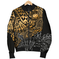 Samoa Polynesian Bomber Jacket (Men) - Gold Turtle Flowing - Polynesian Pride