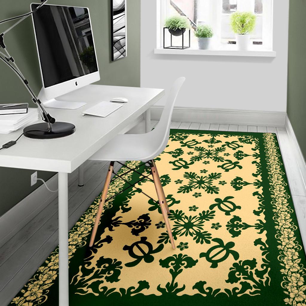 hawaiiHooded Area Rug - Hawaiian Quilt Turtle Dance Sea Pattern - Polynesian Pride