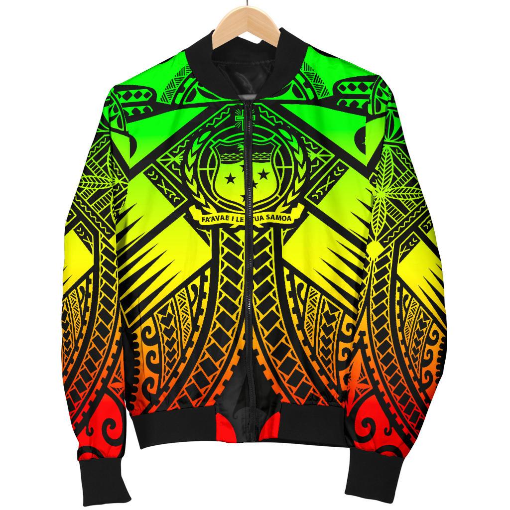 Samoa Polynesian Men's Bomber Jacket - Samoa Reggae Seal with Polynesian Tattoo - Polynesian Pride