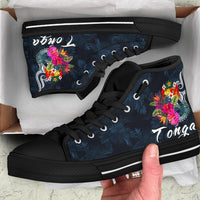 Tonga Polynesian High Top Shoes - Tropical Flower - Polynesian Pride