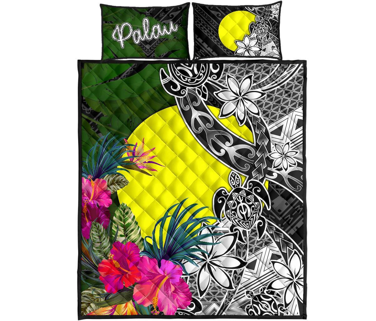 Palau Quilt Bed Set - Turtle Plumeria Banana Leaf - Polynesian Pride