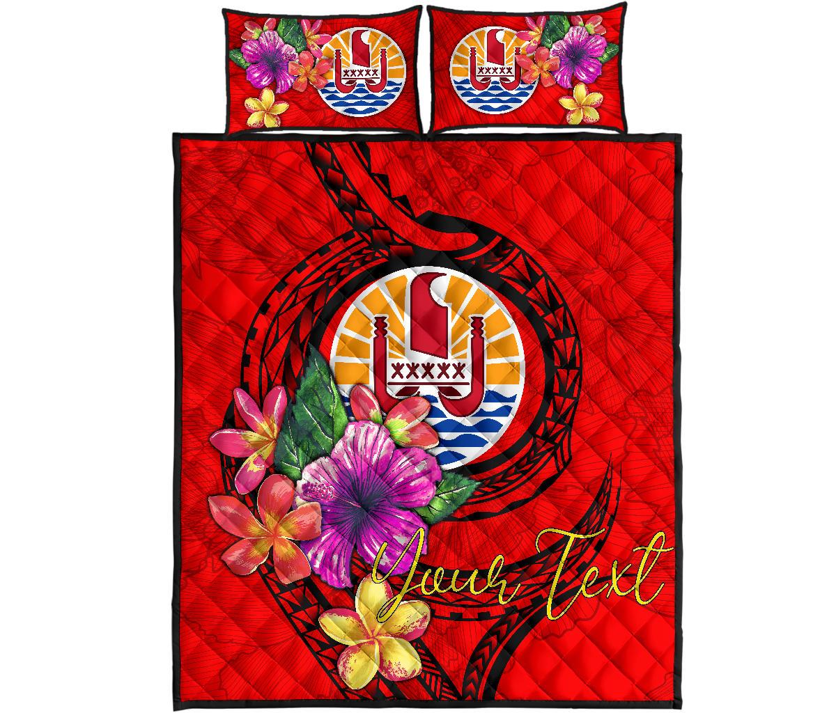 Tahiti Polynesian Custom Personalised Quilt Bed Set - Floral With Seal Red - Polynesian Pride
