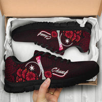 Chuuk Micronesia Sneakers - Coat Of Arm With Hibiscus - Polynesian Pride