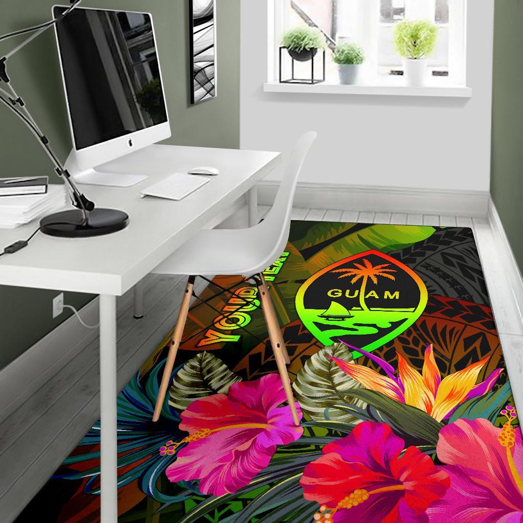 Guam Polynesian Personalised Area Rug - Hibiscus and Banana Leaves - Polynesian Pride