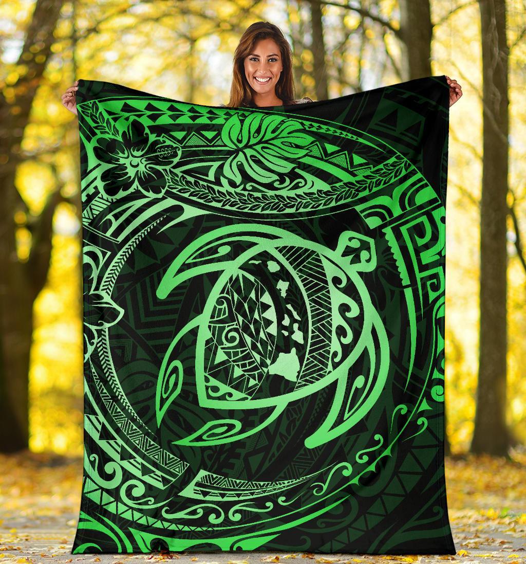 Hawaiian Turtle Polynesian Green Premium Blanket - Polynesian Pride