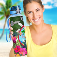 Guam Hydro Tracking Bottle White - Turtle Plumeria Banana Leaf - Polynesian Pride