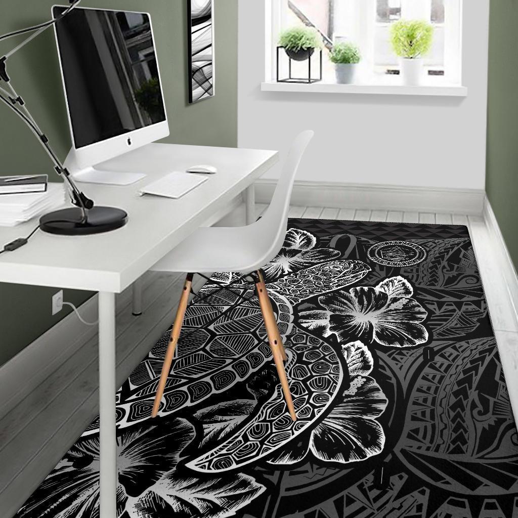 Palau Area Rugs Turtle Hibiscus Black - Polynesian Pride