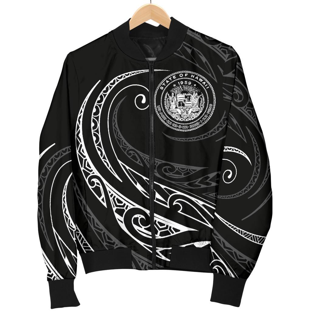 Hawaii Coat Of Arms Polynesian Men's Bomber Jacket - White - Frida Style - Polynesian Pride
