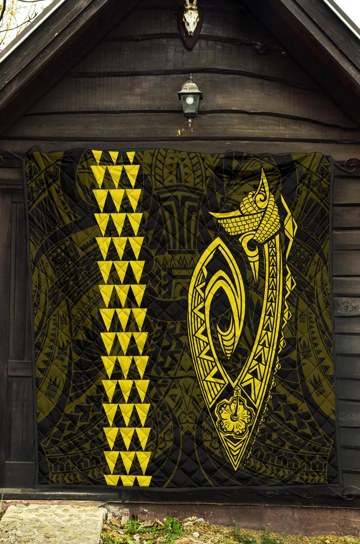 Hawaii Kakau Makau Fish Hook Polynesian Premium Quilt - Yellow - Polynesian Pride