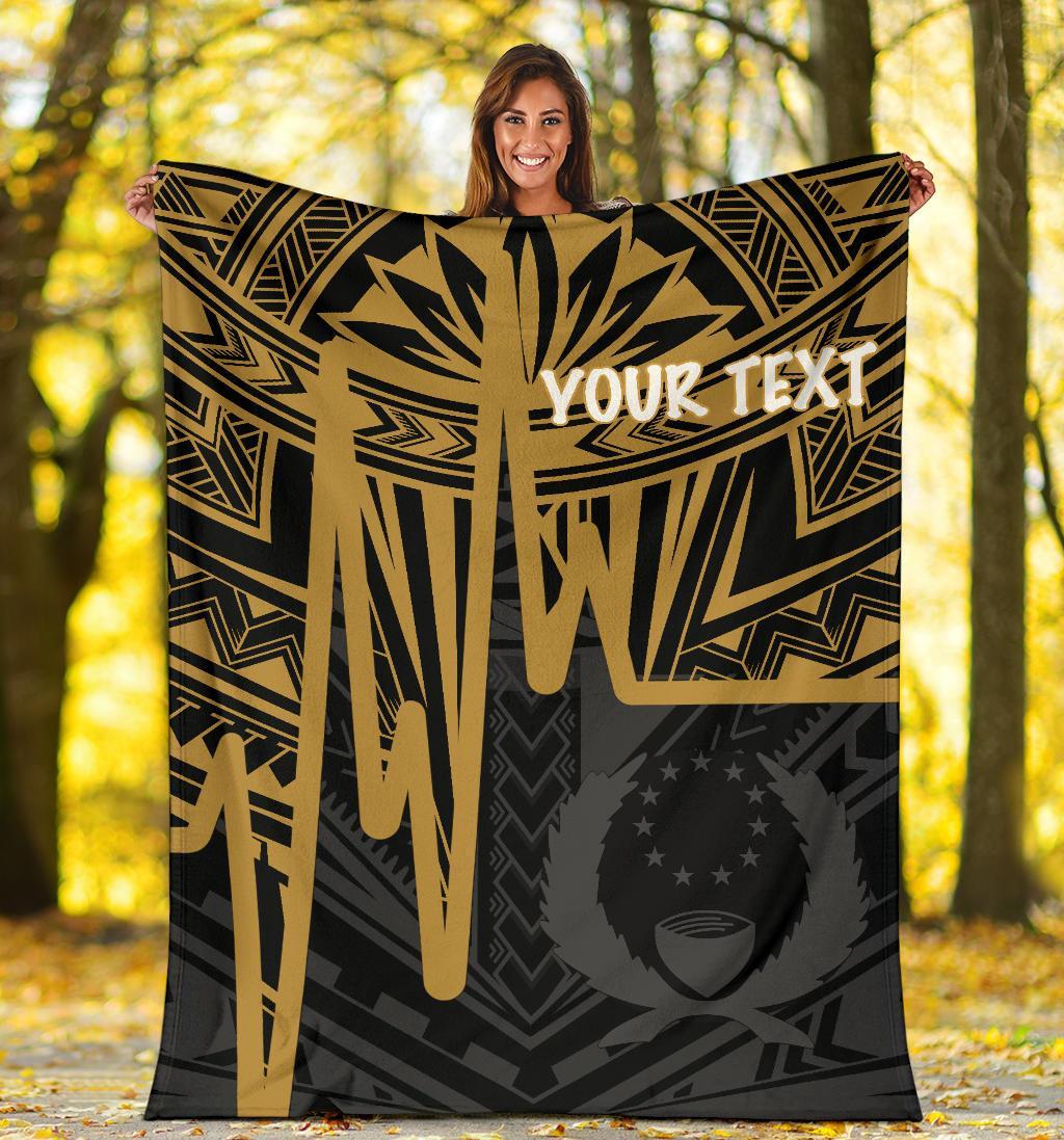 Pohnpei Personalised Premium Blanket - Pohnpei Seal In Heartbeat Patterns Style (Gold) - Polynesian Pride