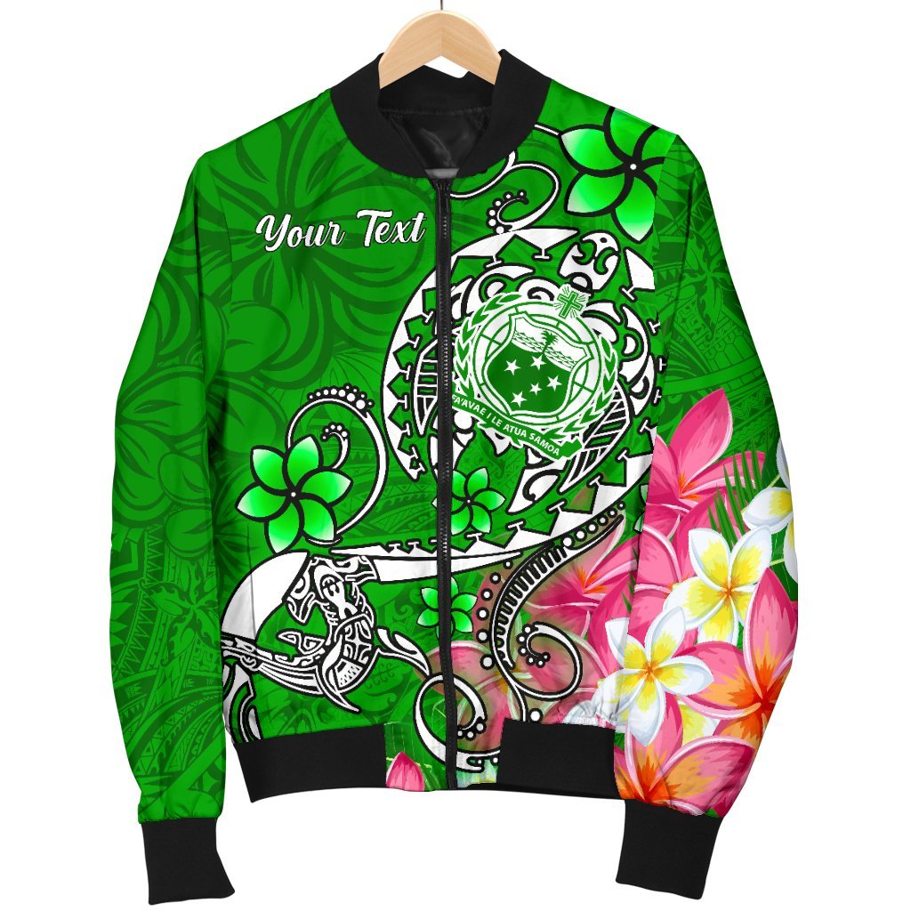 Samoa Custom Personalised Men's Bomber Jacket - Turtle Plumeria (Green) - Polynesian Pride