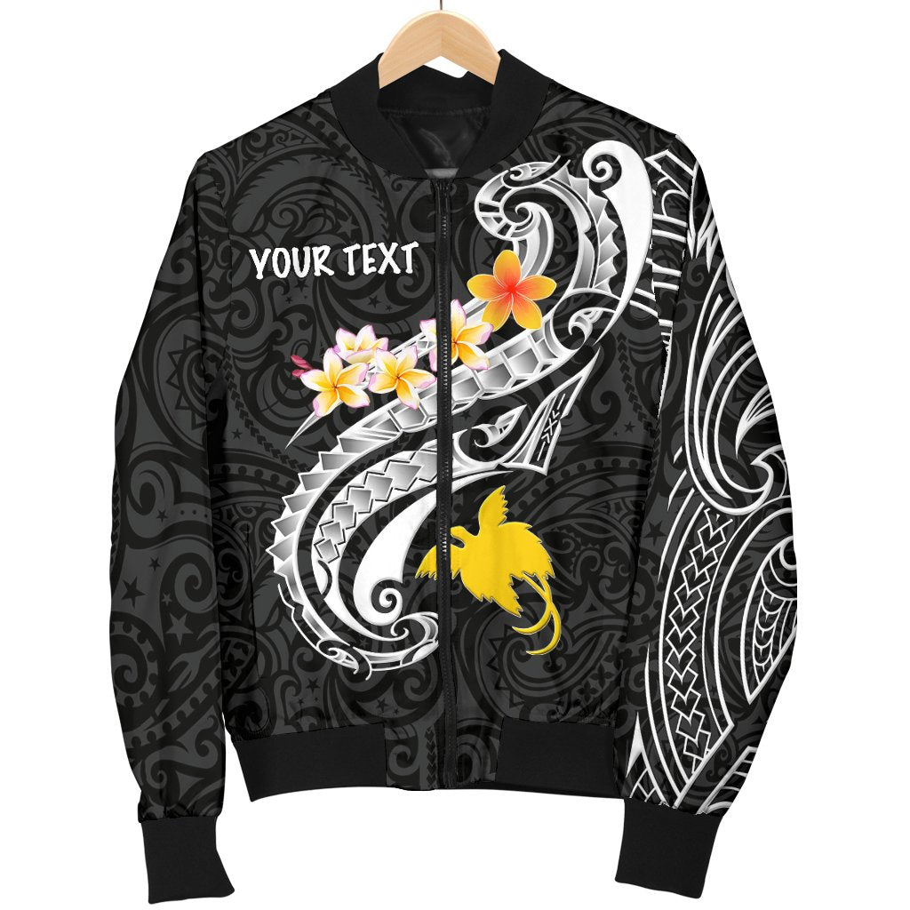 Papua New Guinea Custom Personalised Men's Bomber Jackets - PNG Seal Polynesian Patterns Plumeria (Black) - Polynesian Pride