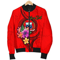 Samoa Polynesian Custom Personalised Men's Bomber Jacket - Floral With Seal Red - Polynesian Pride