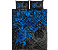 Pohnpei Polynesian Quilt Bed Set - Pohnpei Flag & Blue Turtle Hibiscus - Polynesian Pride