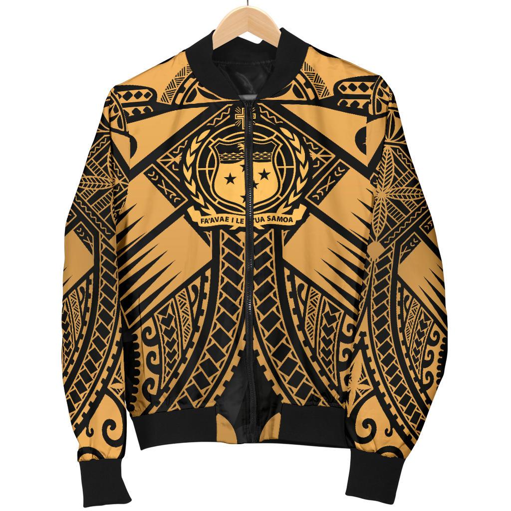 Samoa Polynesian Men's Bomber Jacket - Samoa Gold Seal with Polynesian Tattoo - Polynesian Pride