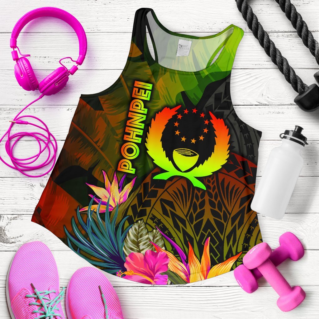 Pohnpei Polynesian Women's Racerback Tank - Hibiscus and Banana Leaves Art - Polynesian Pride