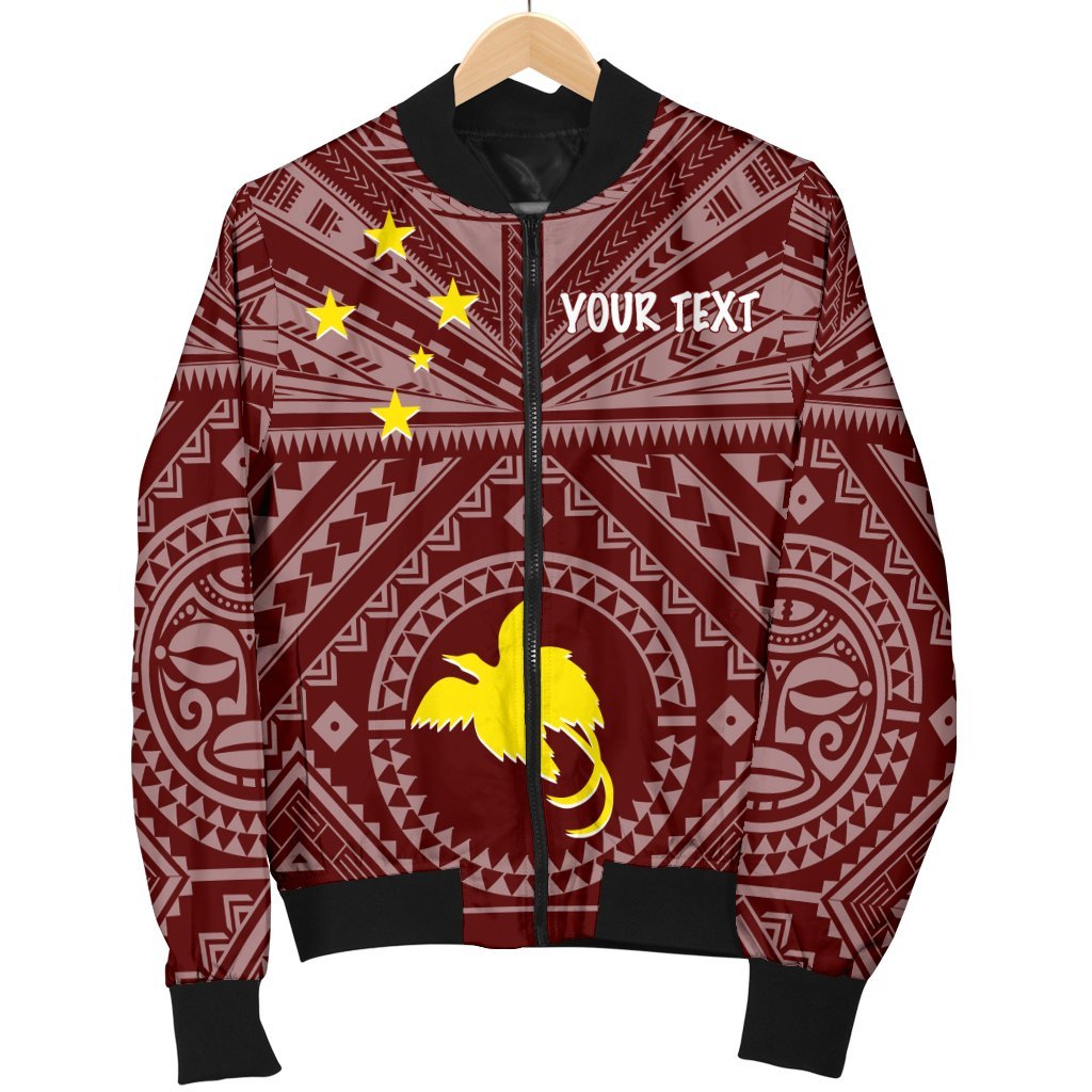Papua New Guinea Personalised Men's Bomber Jacket - Flag With Polynesian Patterns (Black) - Polynesian Pride
