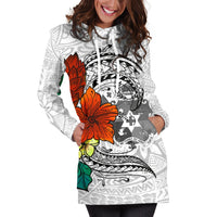 Tonga Women's Hoodie Dress - Tropical Flowers White Patterns Style - Polynesian Pride