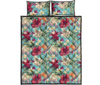 Hawaii Quilt Bed Set Seamless Floral Pattern With Tropical Hibiscus, Watercolor AH - Polynesian Pride