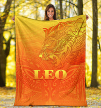 Sun In Leo Zodiac Premium Blanket Polynesian Tattoo Simple - Orange - Polynesian Pride